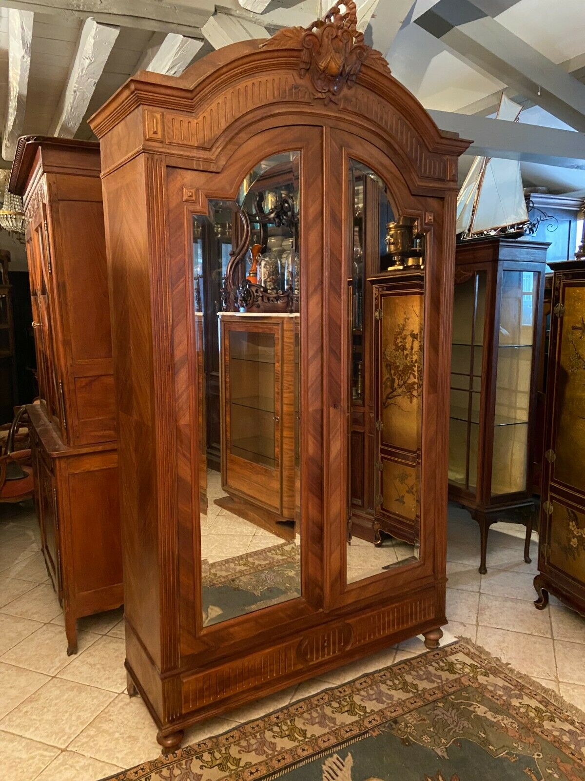 Wardrobe with pediment late nineteenth with Louis XVI style mirrors
