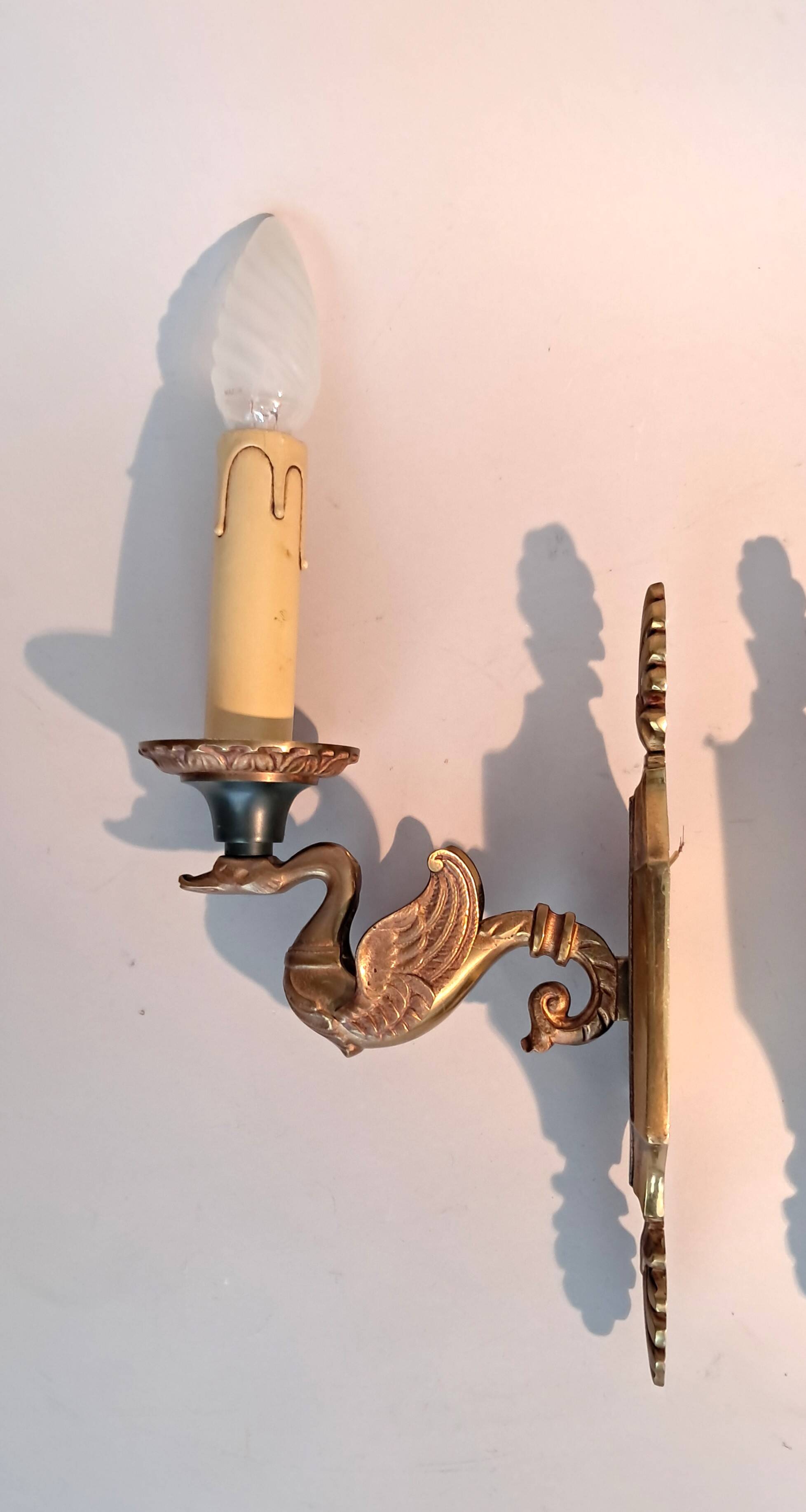 Pair of gilt bronze wall sconces by Maison Lucien Gau, Paris. Circa 1960.