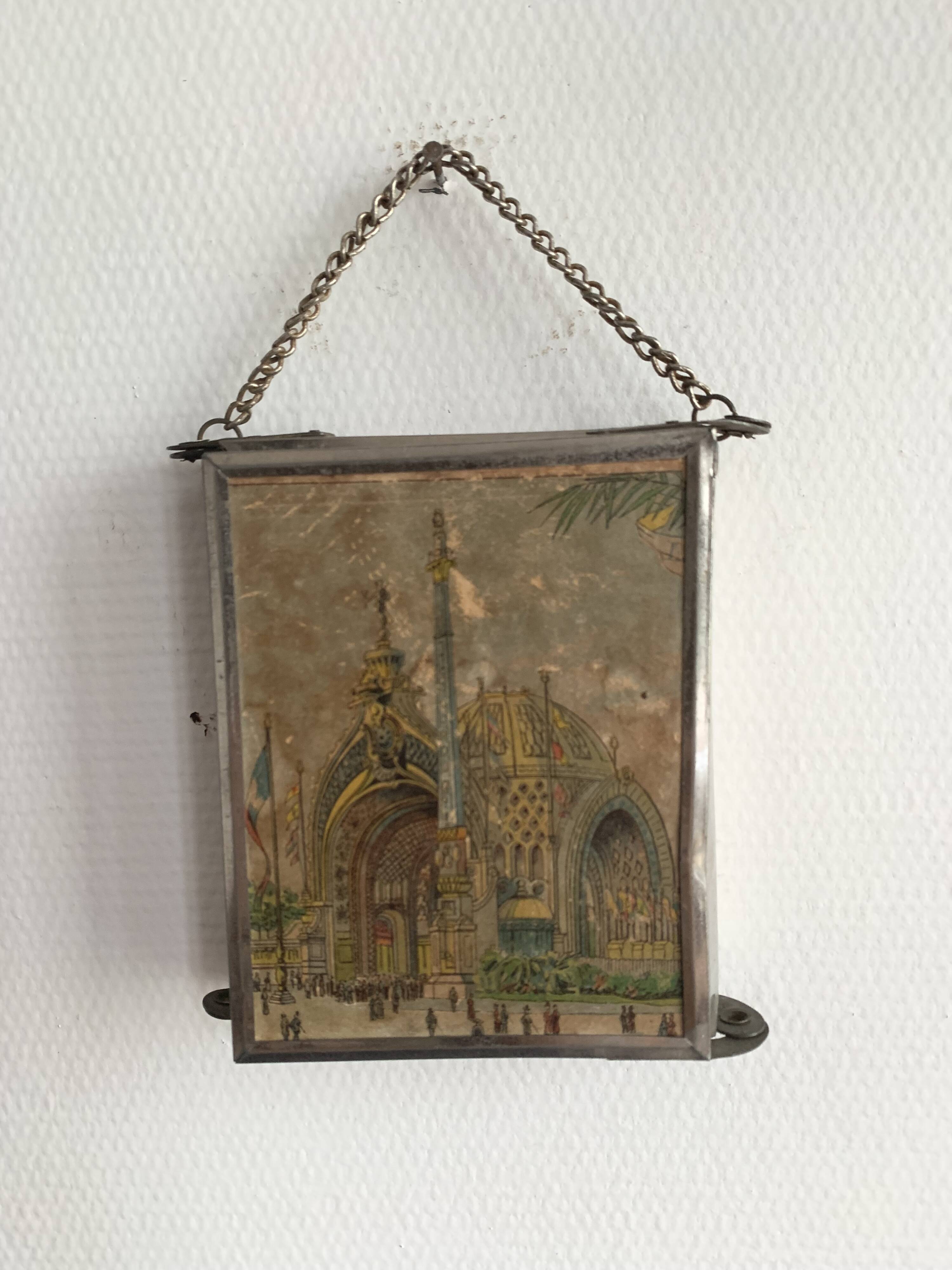 Miroir triptyque miniature, illustration exposition universelle de 1900
