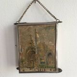 Miniature triptych mirror, illustration of the 1900 World's Fair