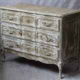 Old beige and white patinated crossbow chest of drawers
