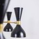 Black lacquered metal 12-arm light chandelier. Contemporary.