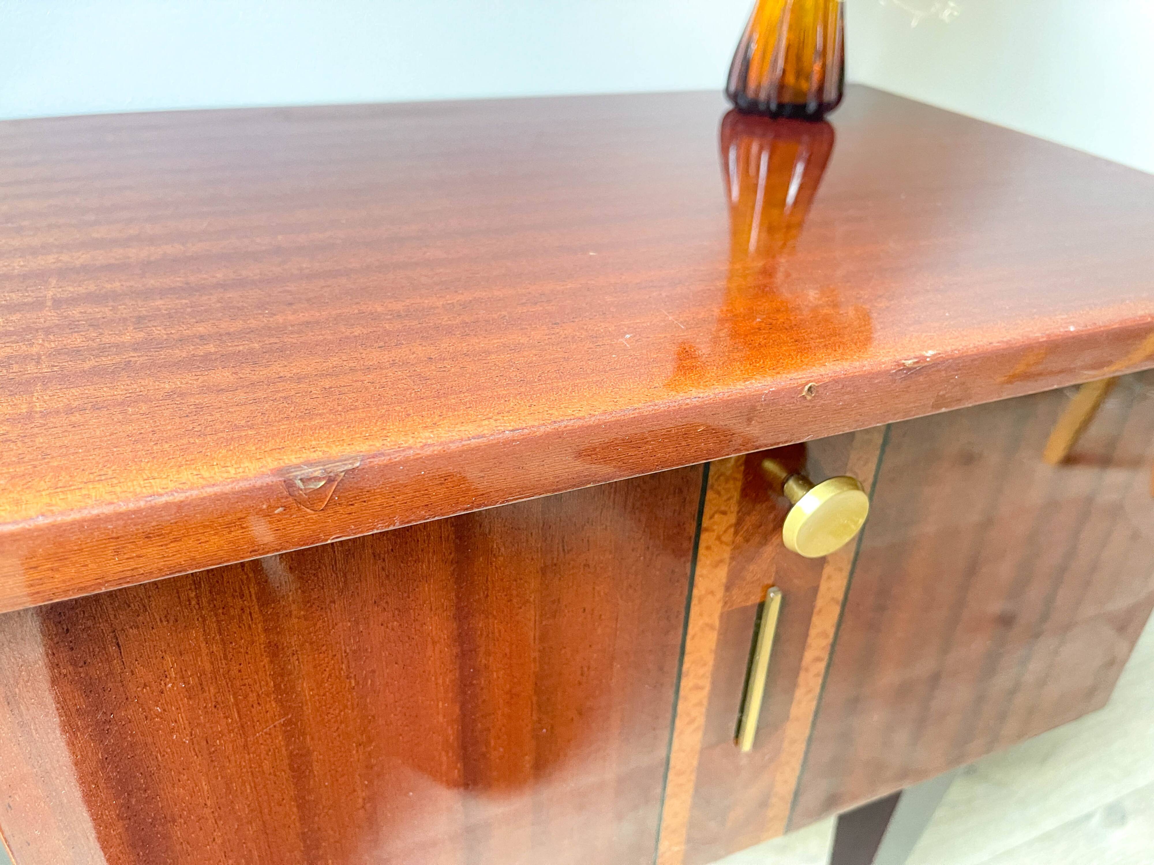 Vintage wood and brass bedside table, 1950s