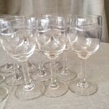 Suite of 11 engraved glass drip glasses from the 1930s 1940s