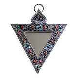 Triangular mirror in silver metal and pearls, 80s