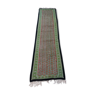 Moroccan hallway kilim carpet, handmade green Berber wool carpet  60x200cm