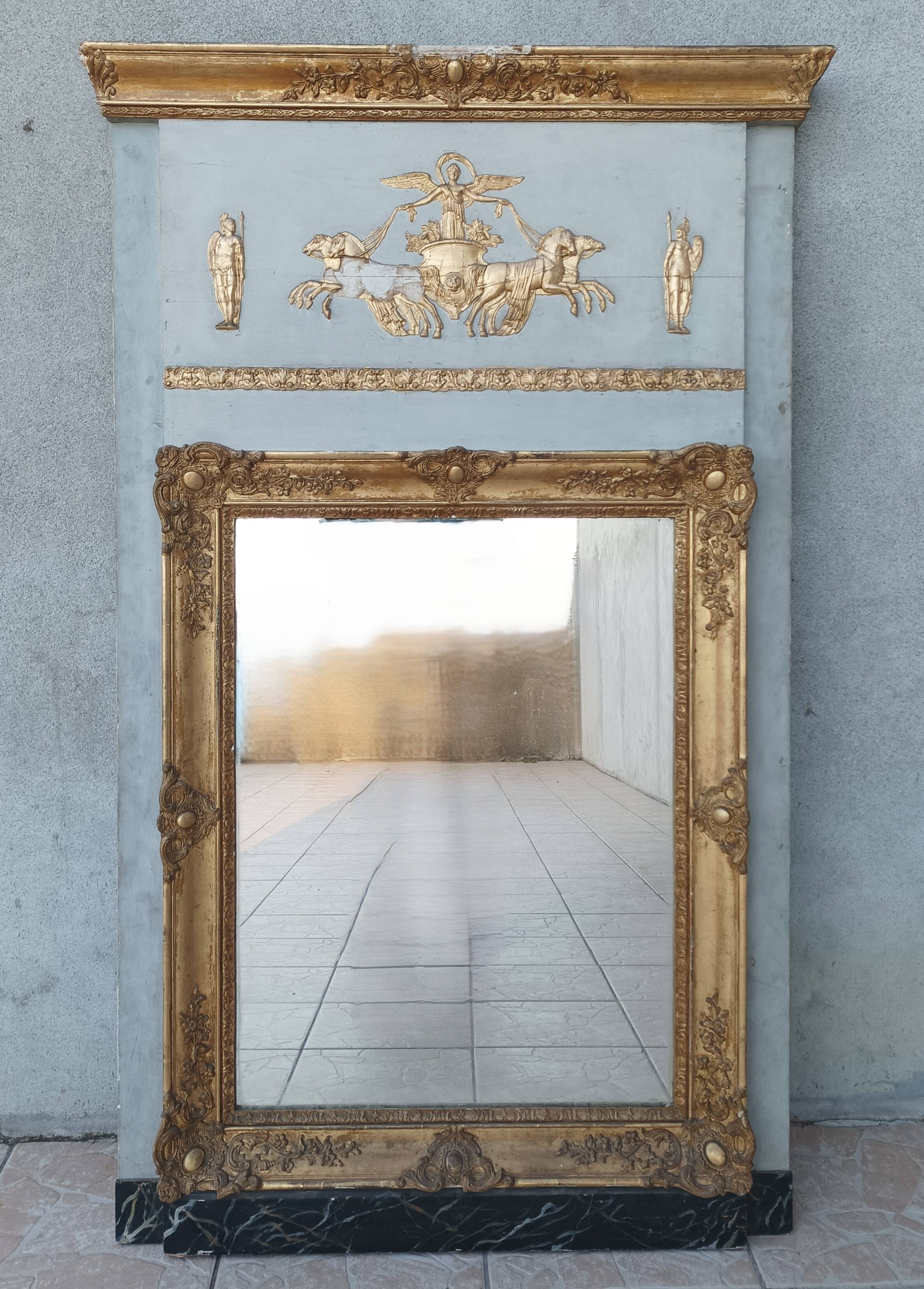 Empire trumeau mirror in wood and stucco