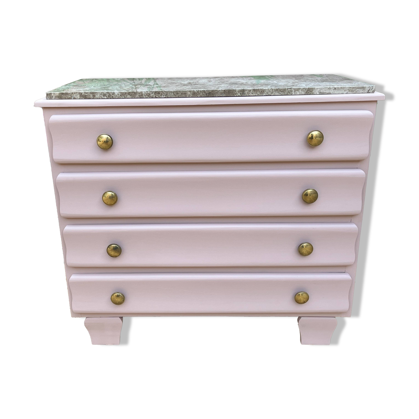Pink wood and marble chest of drawers, 1950s