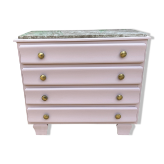 Pink wood and marble chest of drawers, 1950s