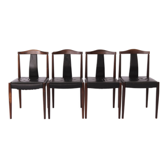 4 chaises à manger vintage, 1960, Ottensandt Allemagne, Cuir, Set de 4, Palissandre
