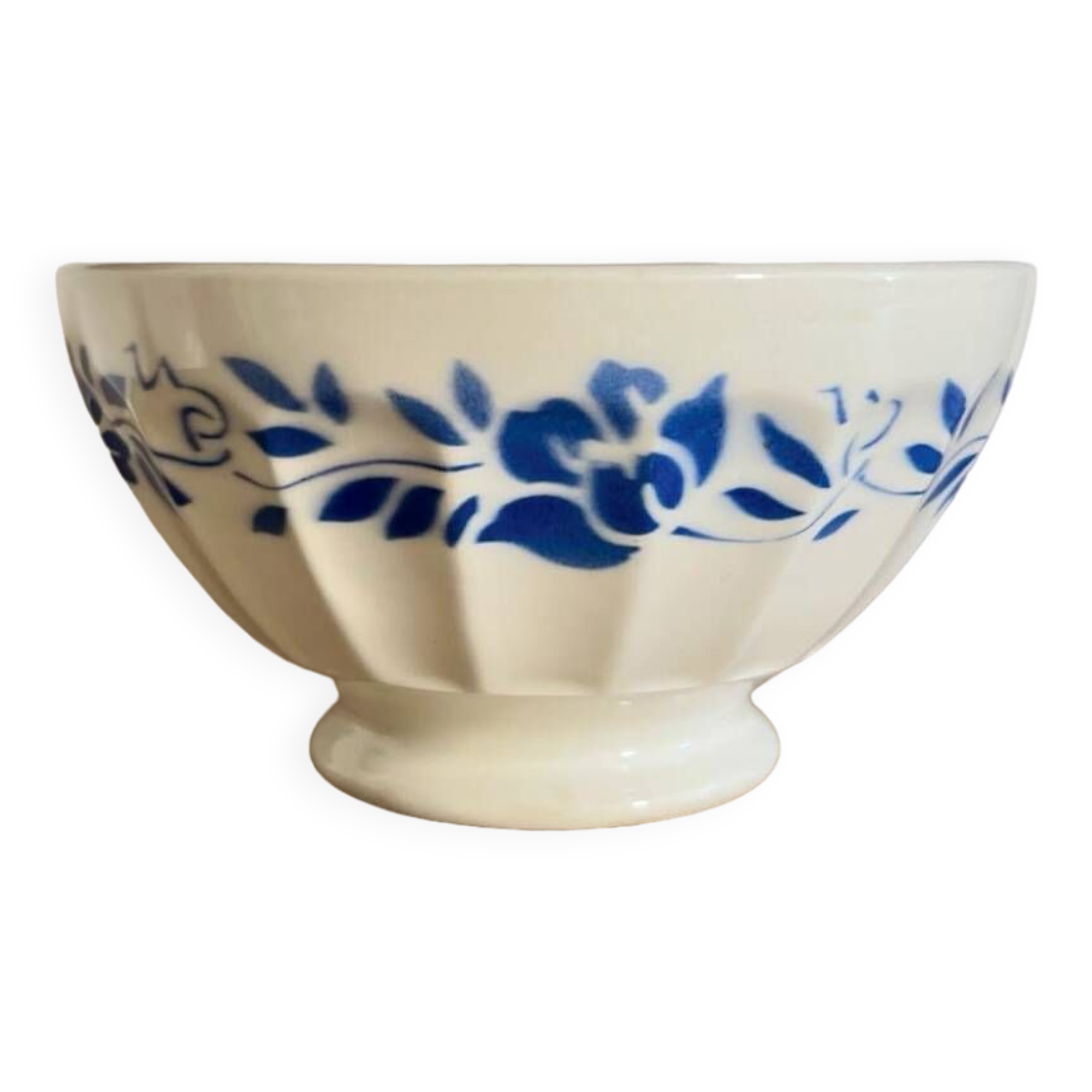 Bol ancien côtelé fleur bleue vintage collection - Collection