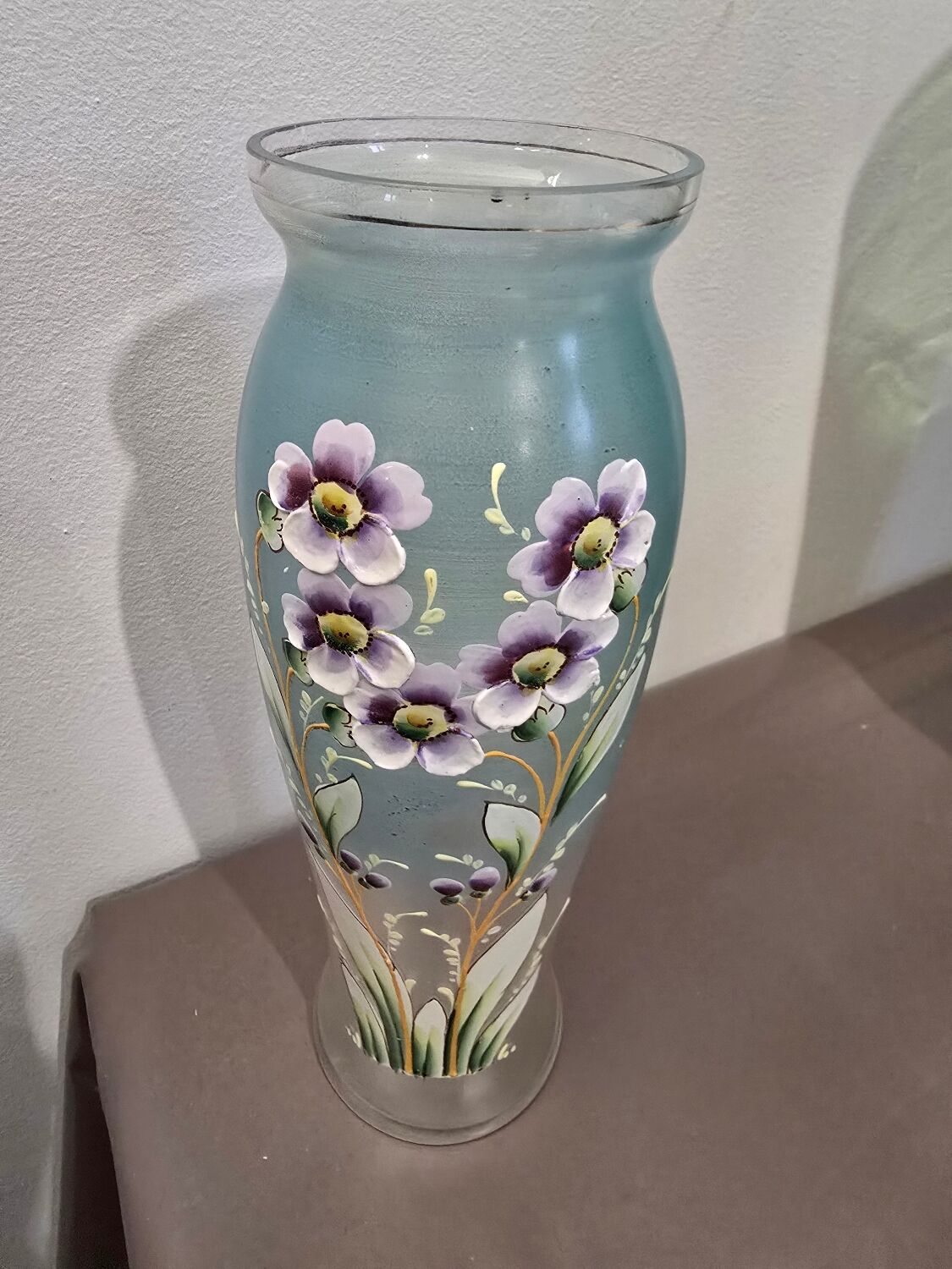 Glass vase with enamel flowers circa 1900