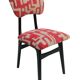 Chaise papillon du milieu du siècle, tissu jacquard rouge beige, bois noir, Europe, années 1960