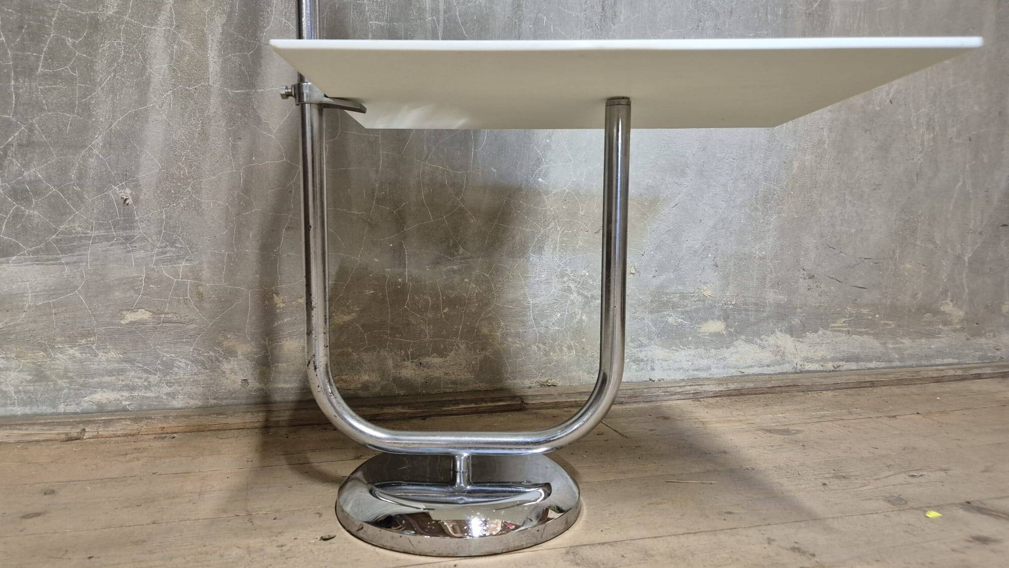 Vintage chrome flower stand with two white shelves, 1970s, Czechoslovakia, 35 × 54 × 100 cm