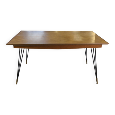 Table en chêne et pied en fonte et bronze design italien 1960's
