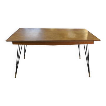 Oak table with cast iron and bronze legs, Italian design, 1960s