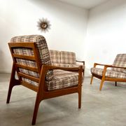 Lot armchairs and sofa 60 years Scandinavian design in vintage blond teak