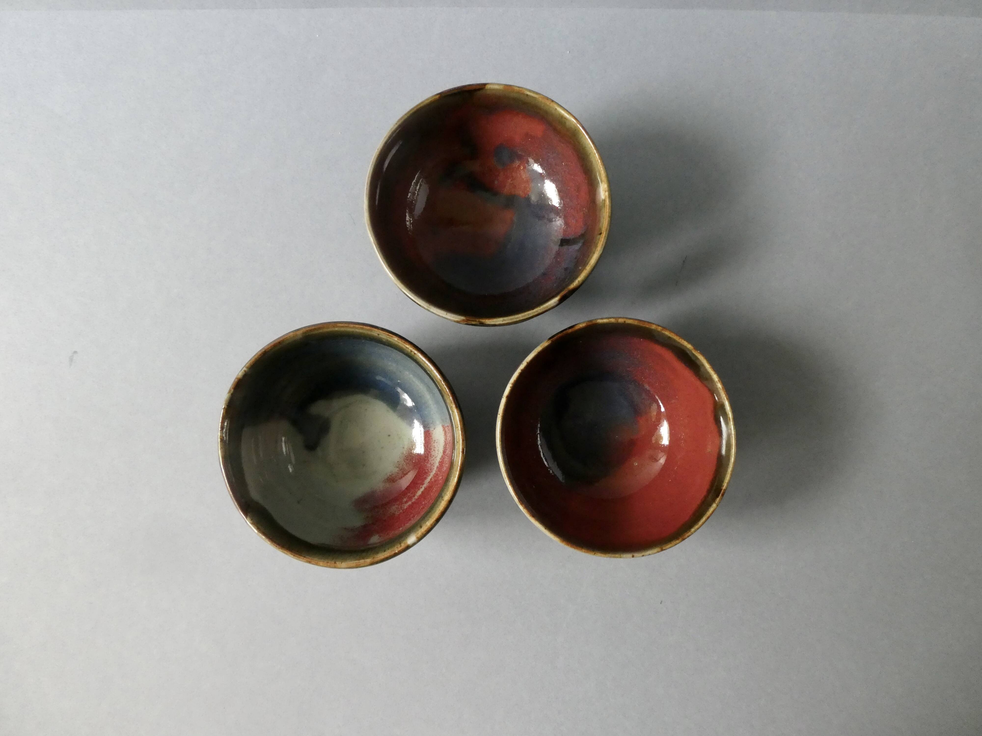 3 stoneware tea bowls signed Michel Lanos