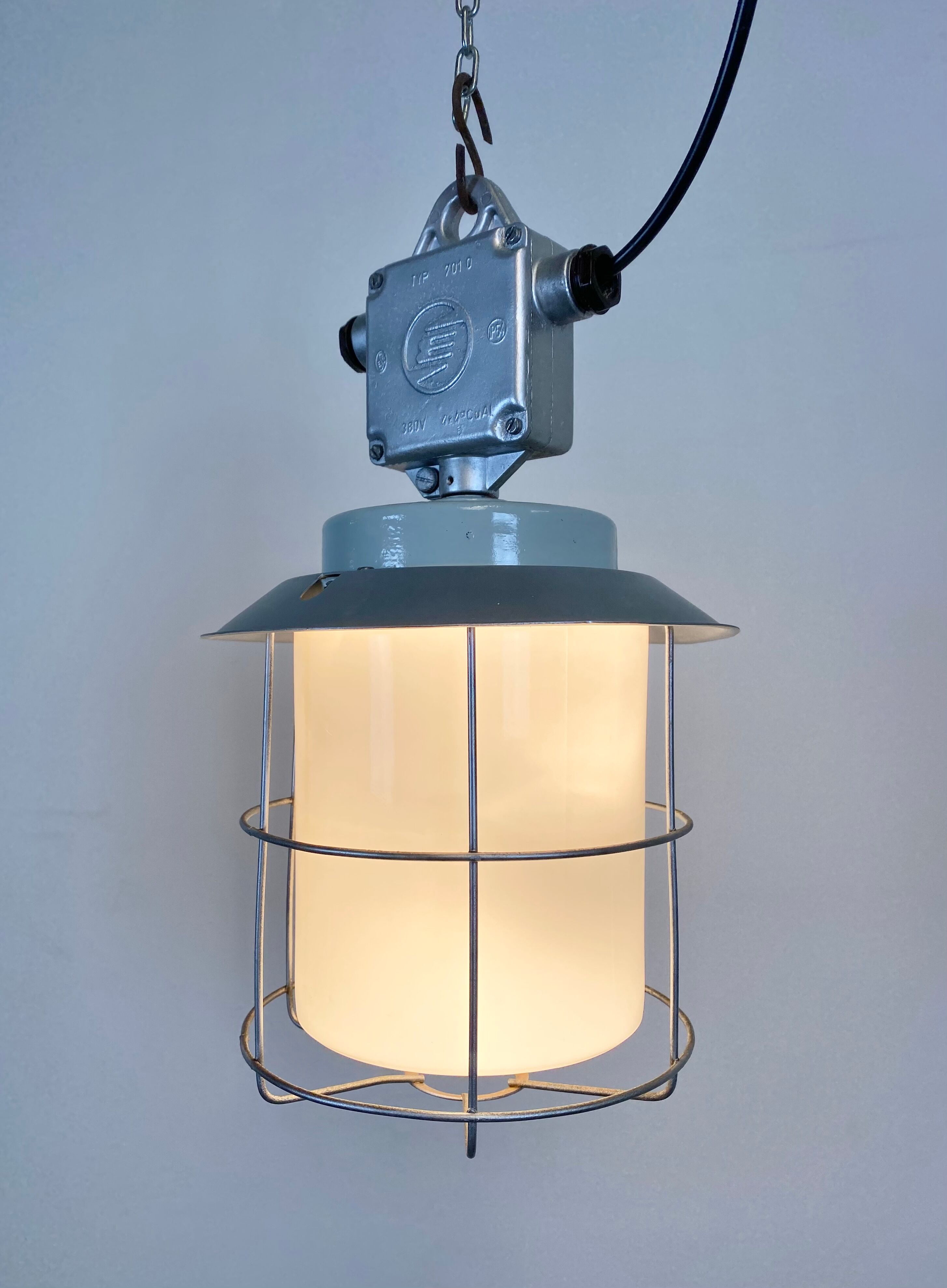 Vintage Industrial Aluminium Lamp with Milk Glass, 1970s