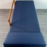 Norwegian daybed sofa in teak and blue fabric "svanette" by Ingma Relling, 1960s