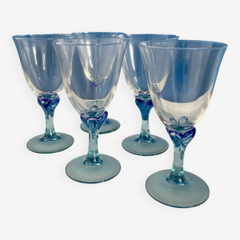 Set of 5 luminarc wine glasses blue glassware