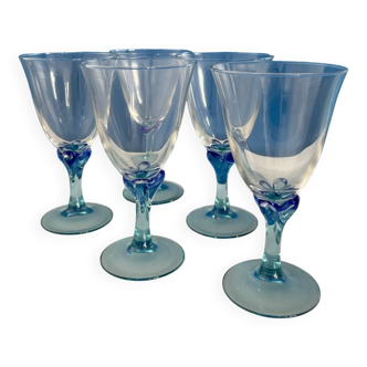 Set of 5 luminarc wine glasses blue glassware