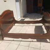 Bed in solid walnut and very old walnut burl