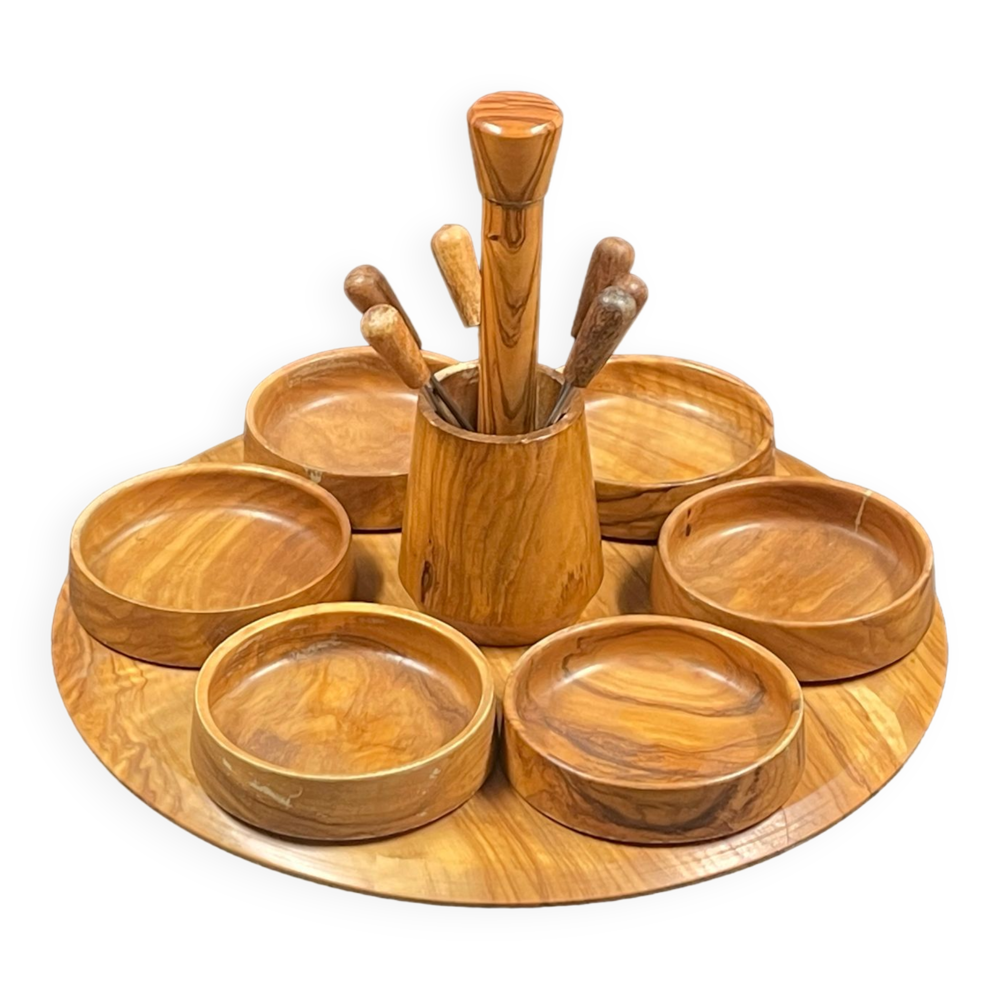 Serving tray, vintage olive wood servant