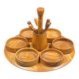 Plateau de service, serviteur vintage en bois d'olivier