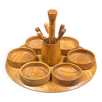 Plateau de service, serviteur vintage en bois d'olivier