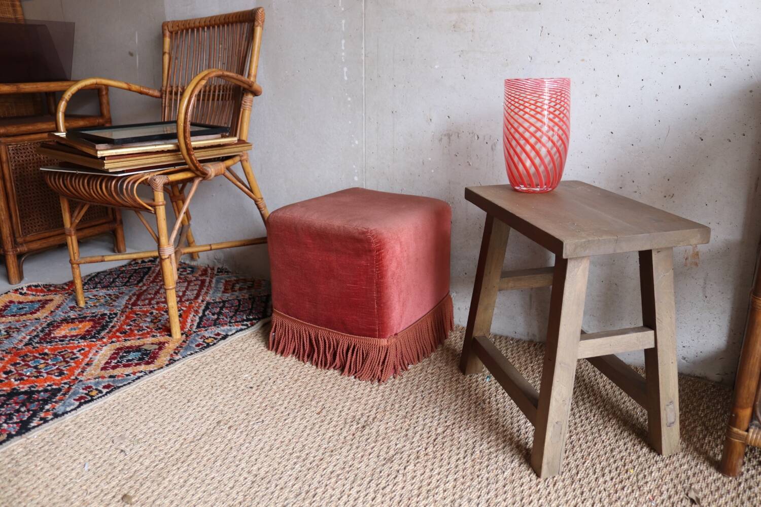 60s pink velvet pouf