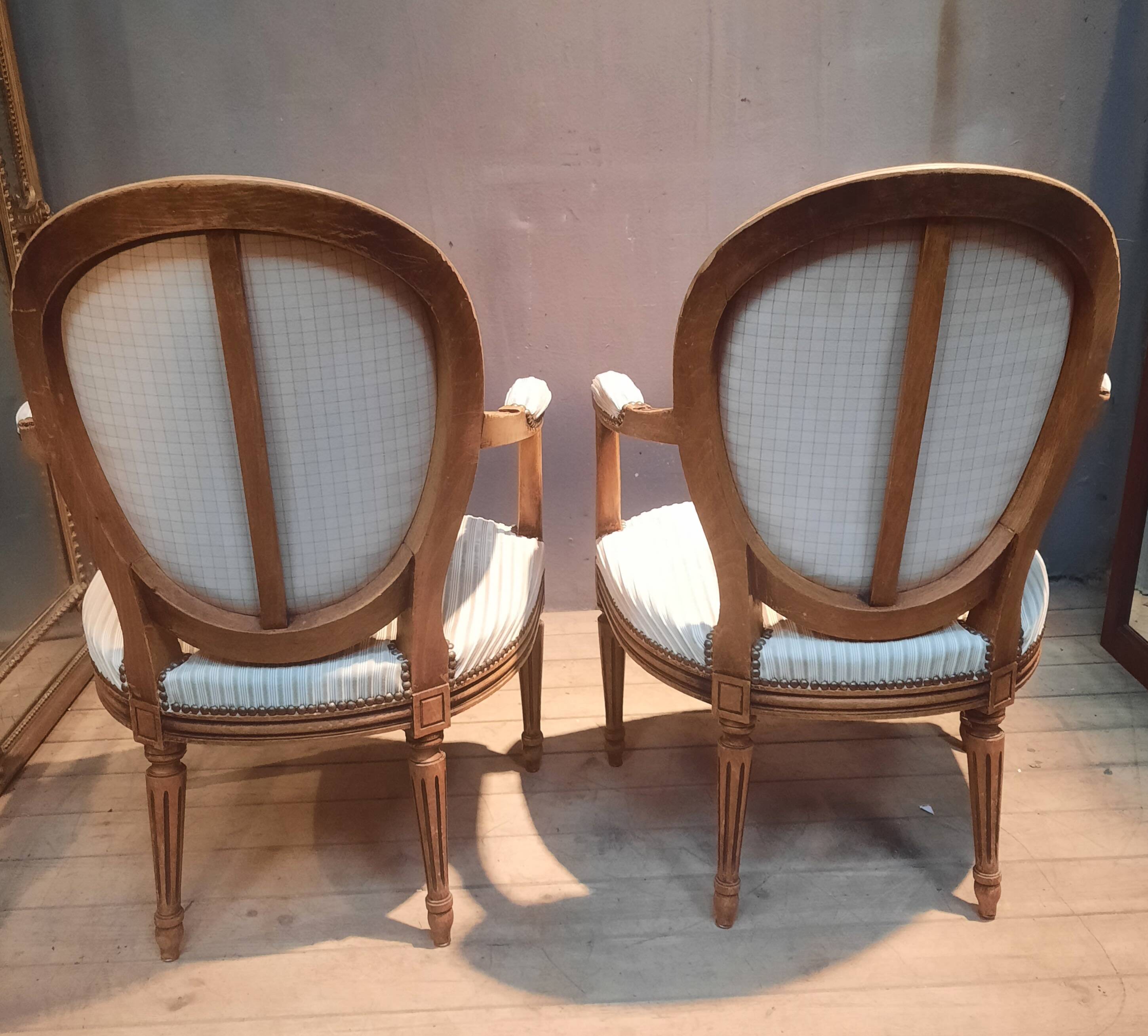 Pair of Louis XVI style medallion armchairs x