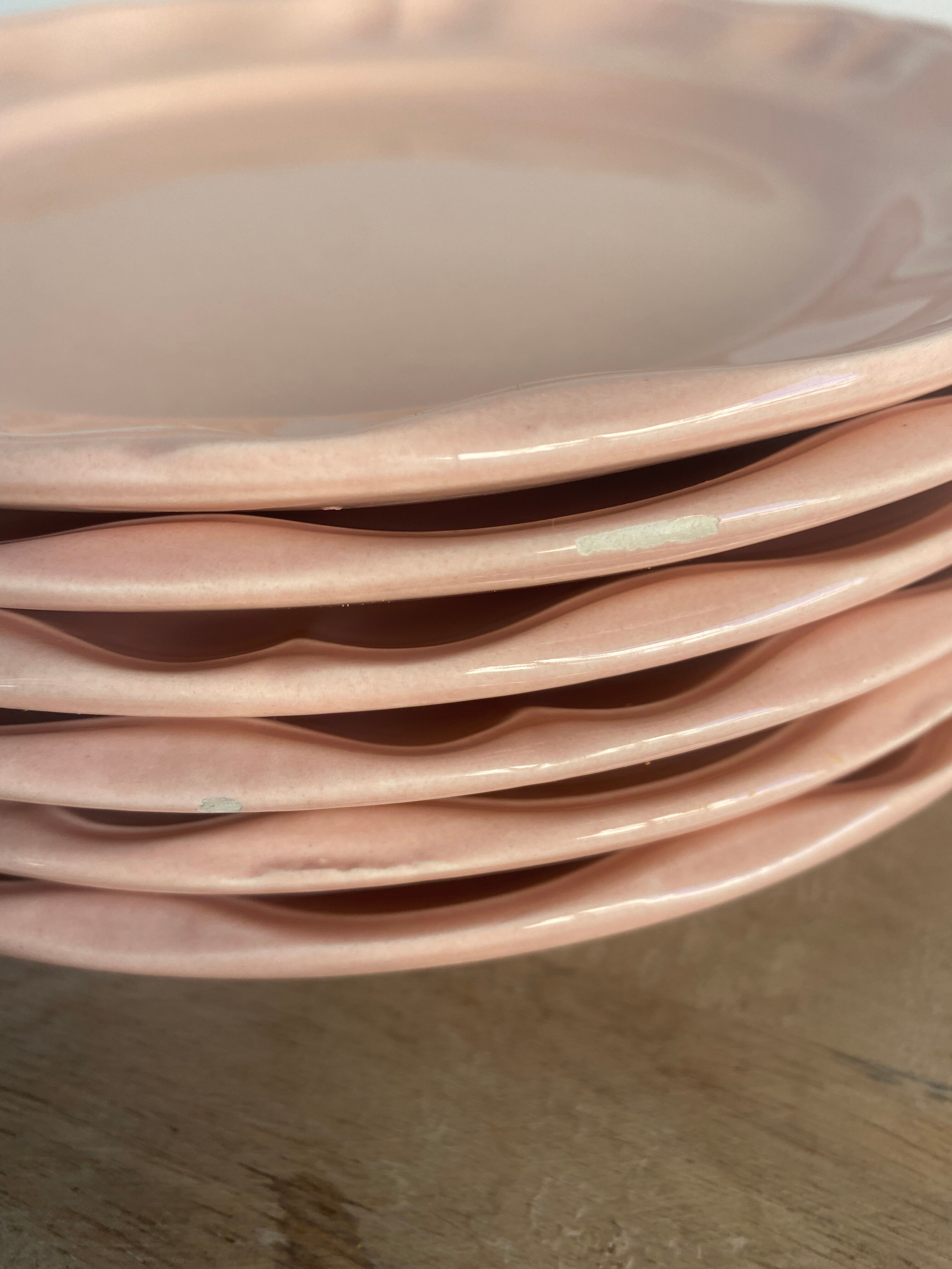 6 plates powder pink porcelain made in France
