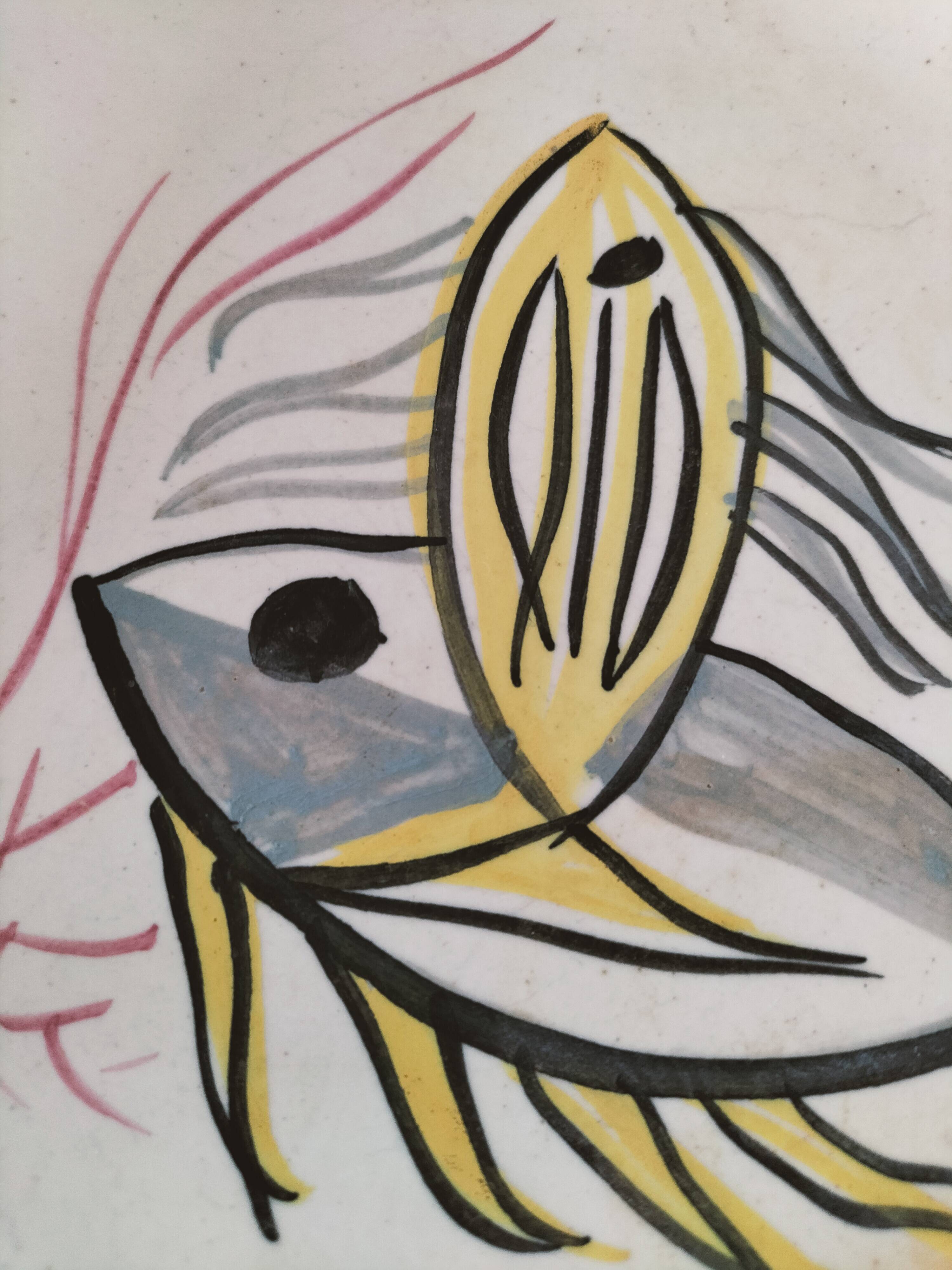 Modernist plate with stylized fish – 1950s ceramic