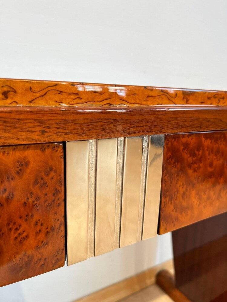 Art Deco Console Table in Thuja Roots, Birch and Silver-Plate, France, 1925
