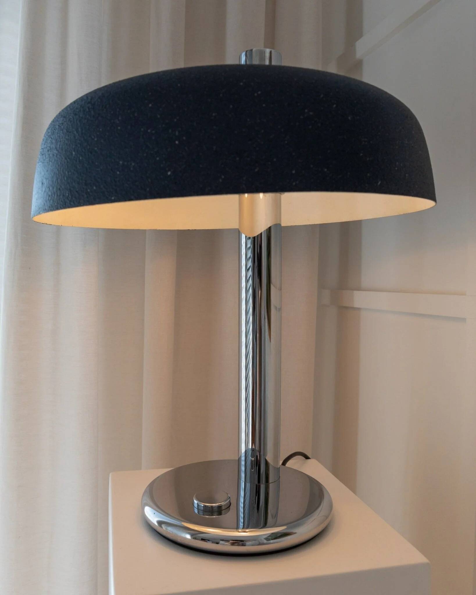Noir Metal Table Lamp by Heinz Pfaender for Hillebrand - Chrome Base, Textured Shade, 1960s