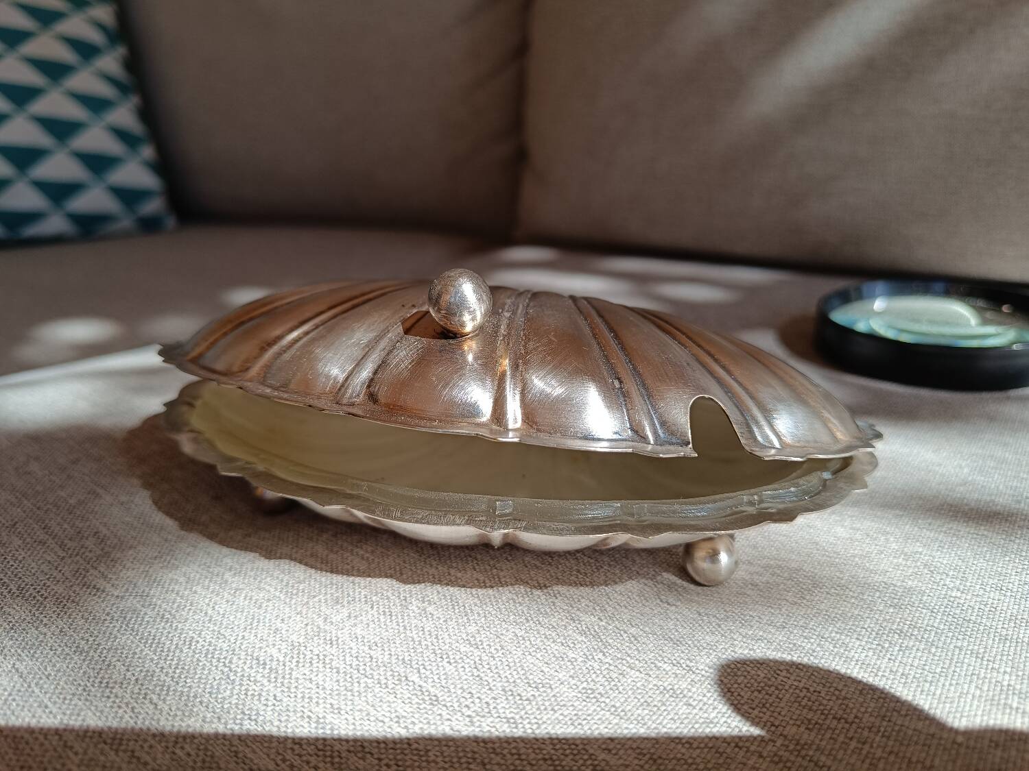 Silver metal butter dish