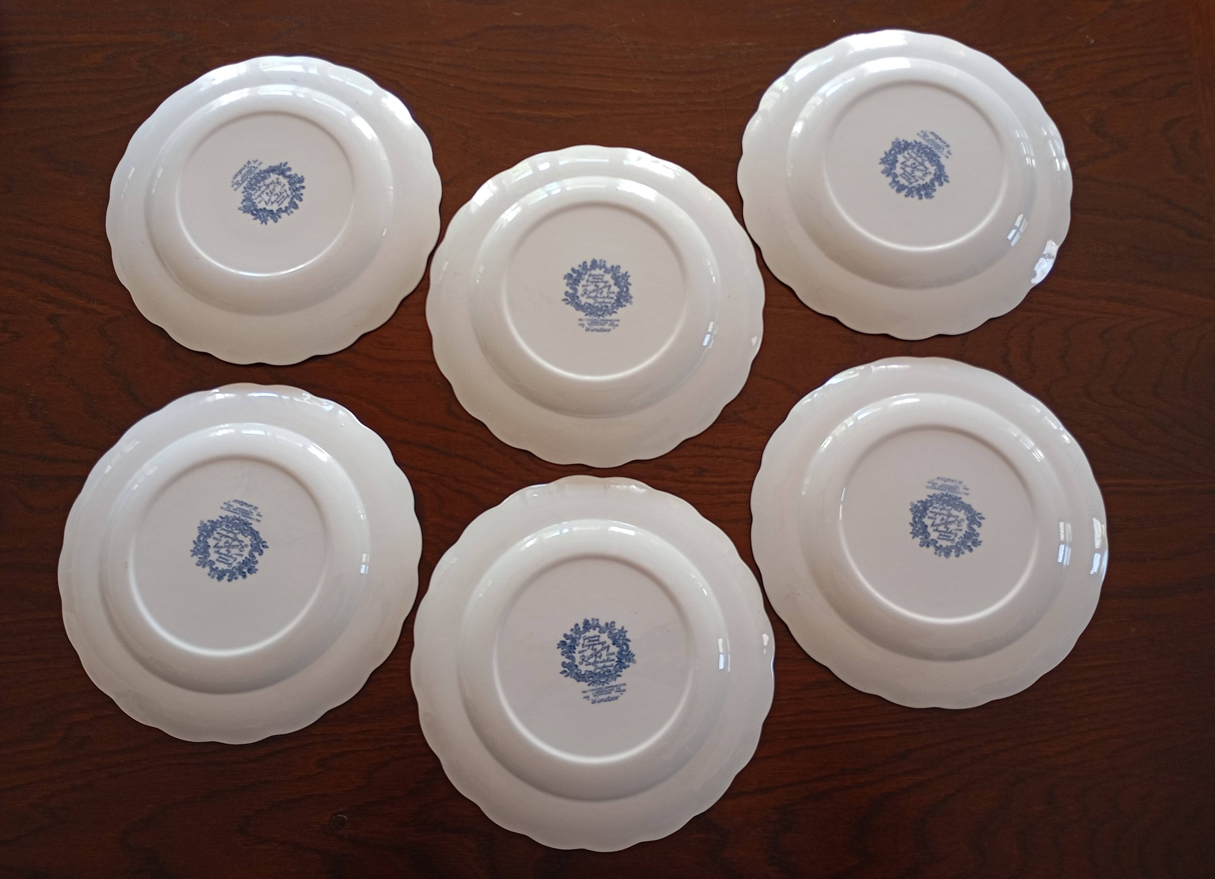 Assiettes plates anglaises Ridgway 'Windsor' bleu & blanc