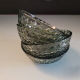 Set of 4 smoked green molded glass bowls - 1970s