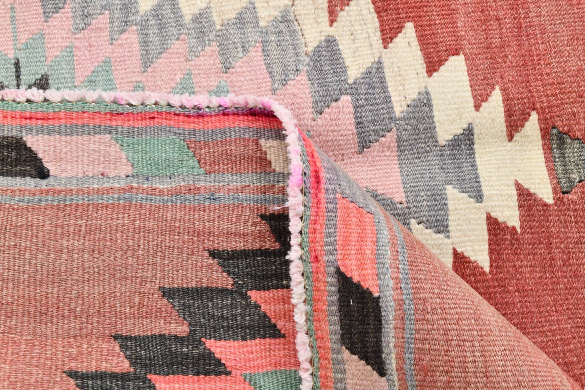 5x8 Red & Pink Handmade Geometric Kilim Area Rug, 160x238Cm