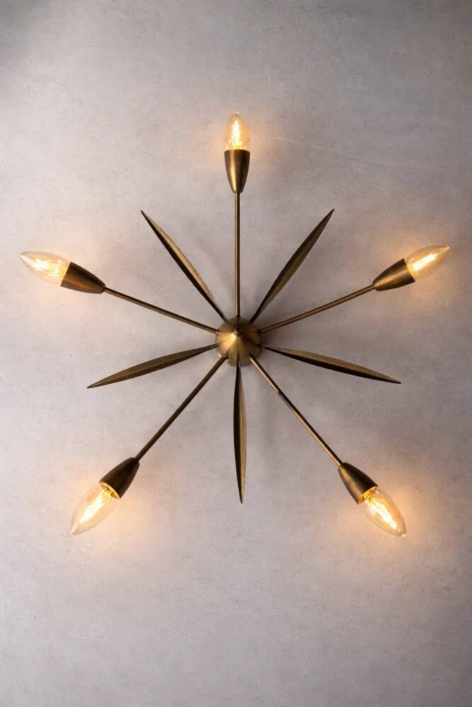 Mid-century Sputnik ceiling lamp brass 1950s
