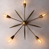 Mid-century Sputnik ceiling lamp brass 1950s
