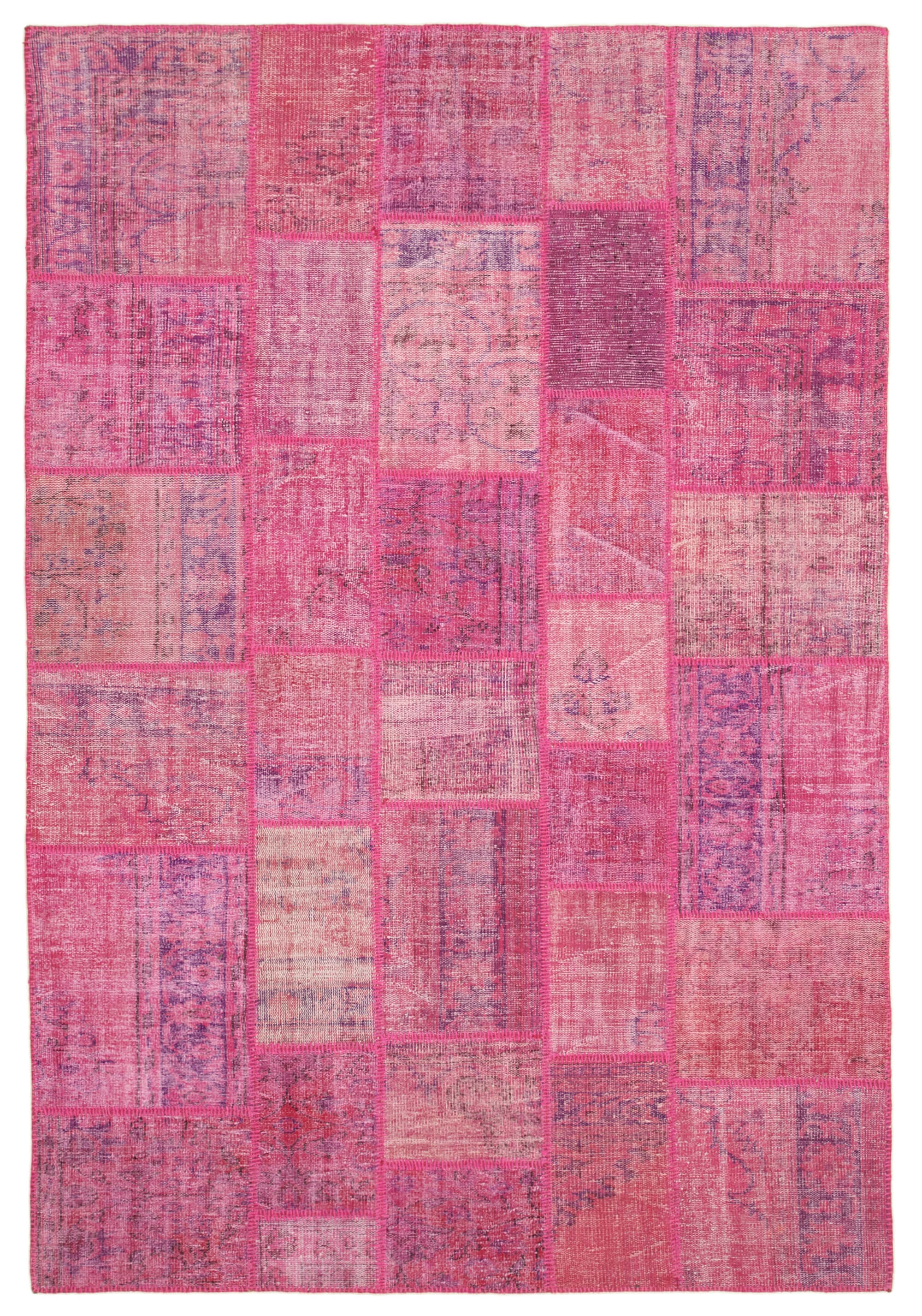 Handwoven Turkish Contemporary 205 cm x 302 cm Pink Patchwork Carpet