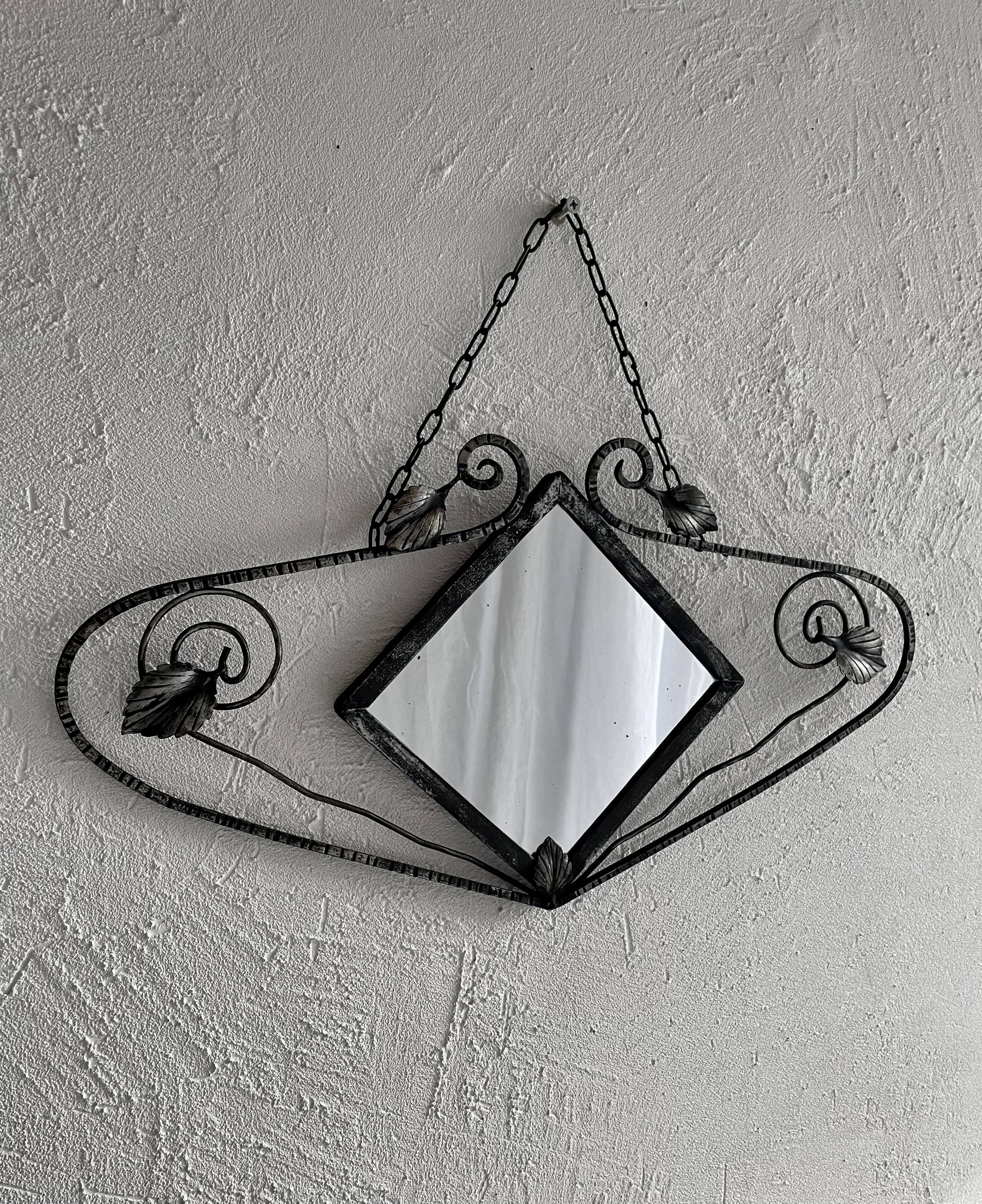 French Art Deco wrought iron mirror, 1930s