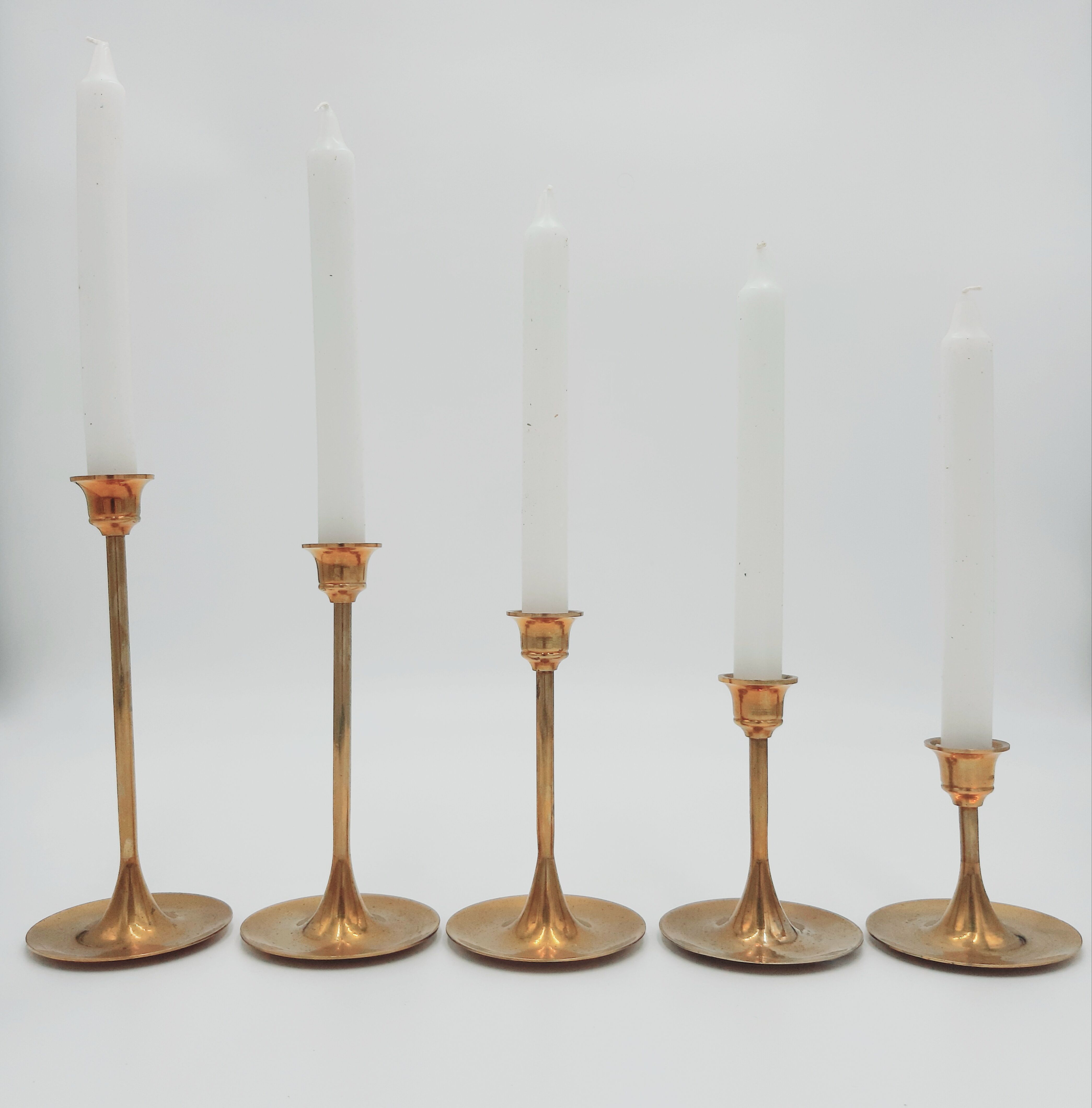 Series of 5 vintage brass chandeliers