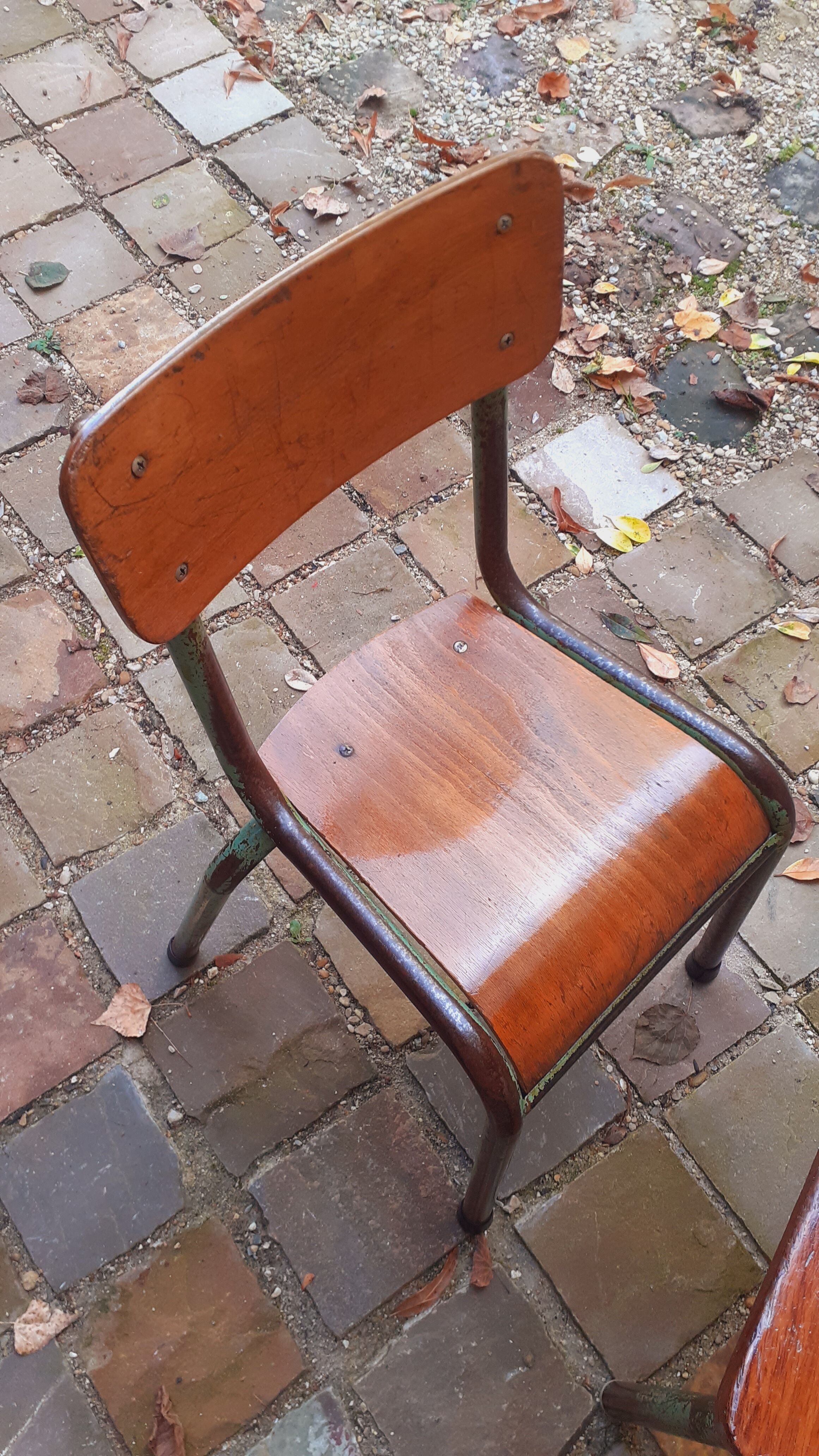 Teak children's desk table and his chair, vintage 50s/60s
