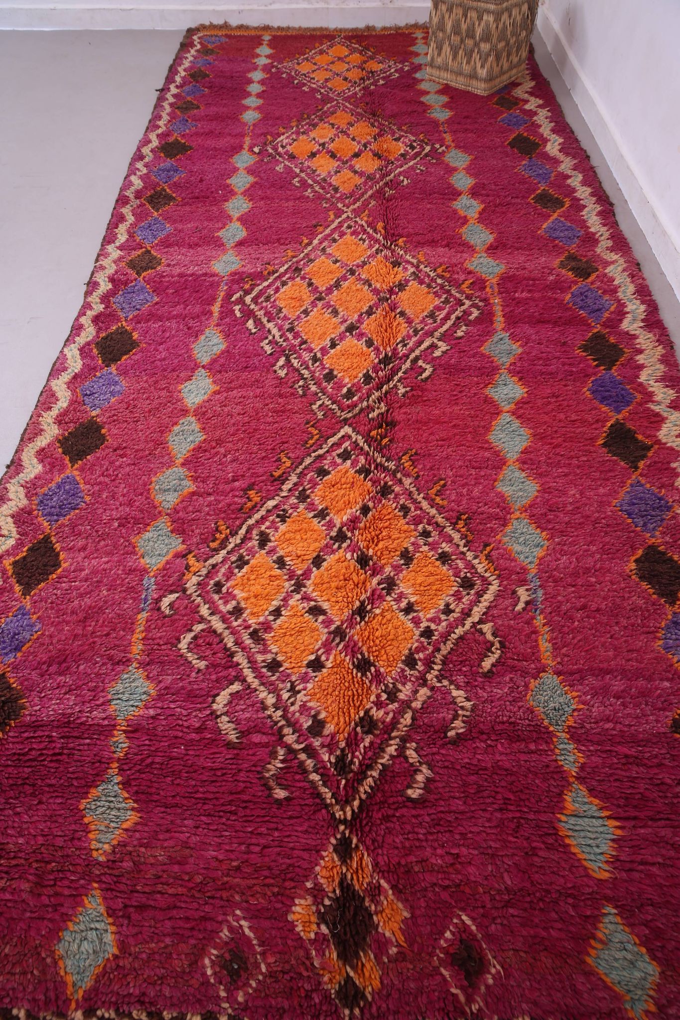Large Burgundy Moroccan rug 196 x 472 cm - Vintage Moroccan Wool Rug Boho