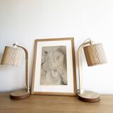 Pair of large Scandinavian lamps in natural wood.