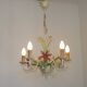 5 Light Vintage Italian Chandelier, Mathias Metal Bouquet, Pink Flowers