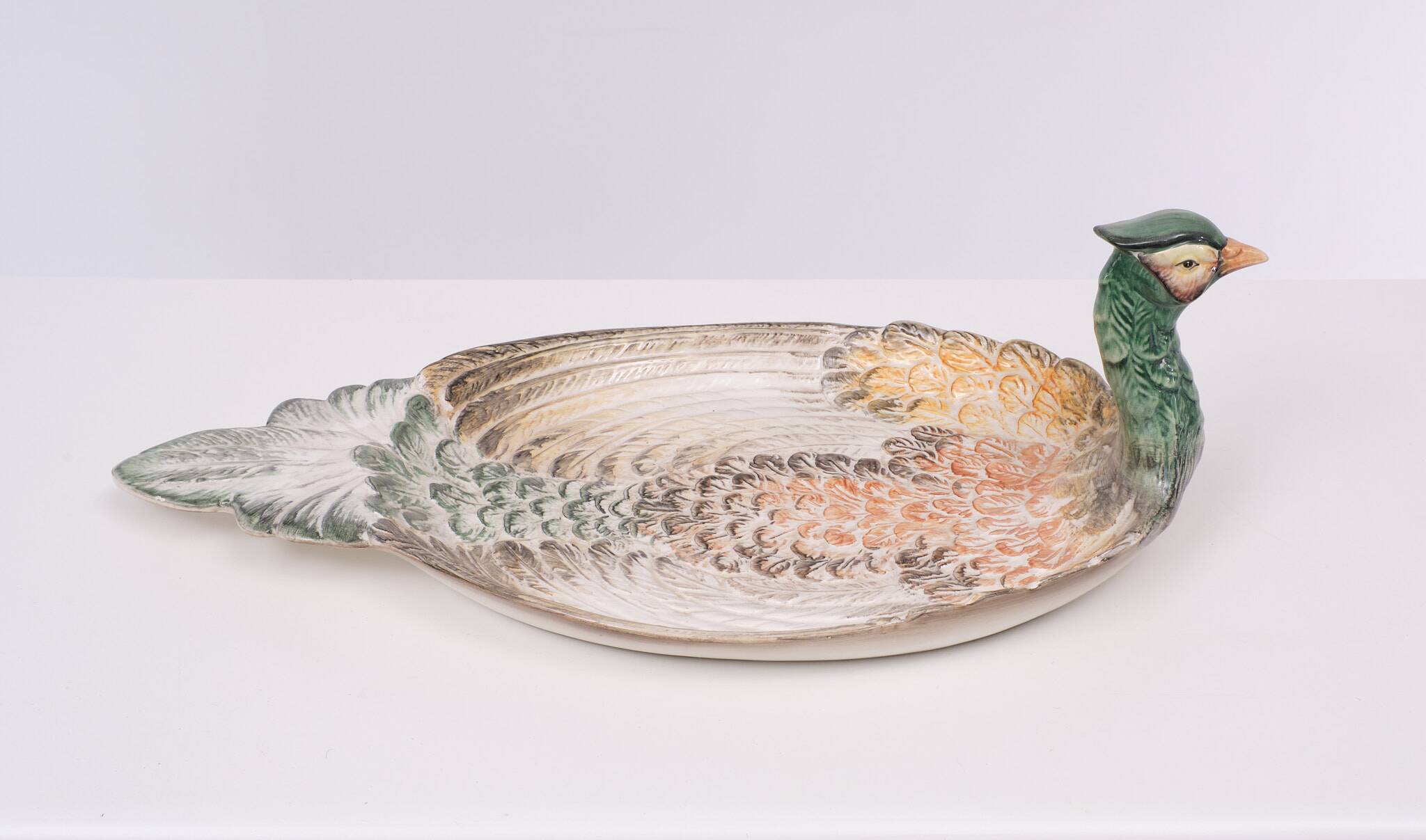 Mid century modern large Italian ceramic Peacock platter